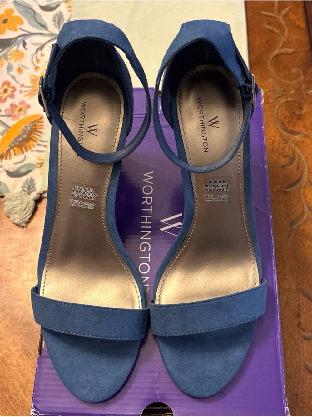 Worthington Blue Suede Ankle-Strap Heels